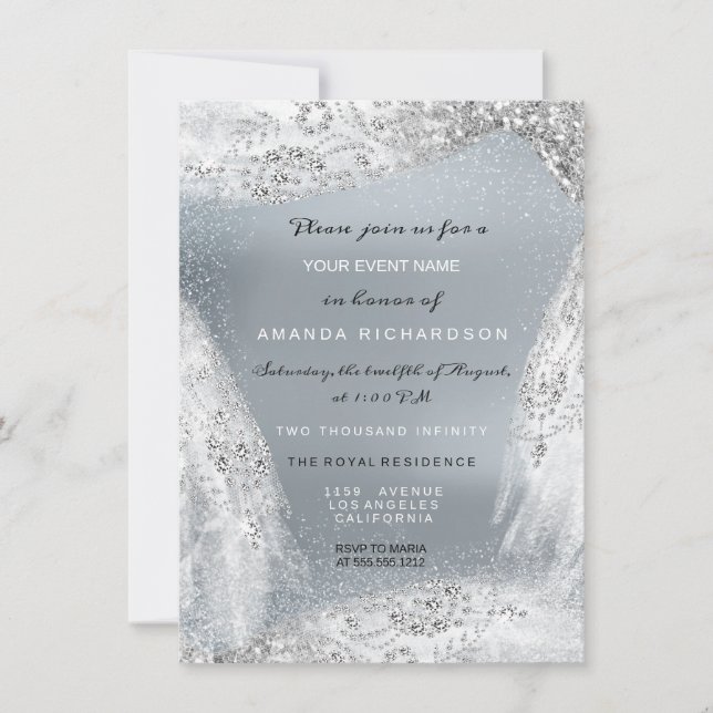 Invitation Douce 16e robe de diamant nuptiale gris argent (Devant)