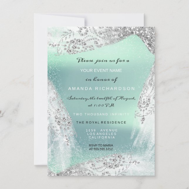 Invitation Douce 16e robe de diamant nuptiale gris Mint d'arg (Devant)