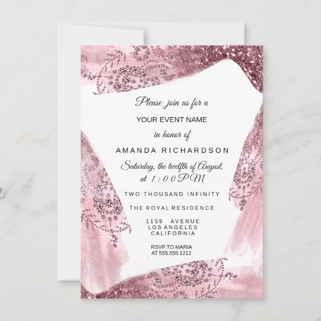 Invitation Douce 16e robe rose nuptiale Rose Quineanera Blanc (Devant)