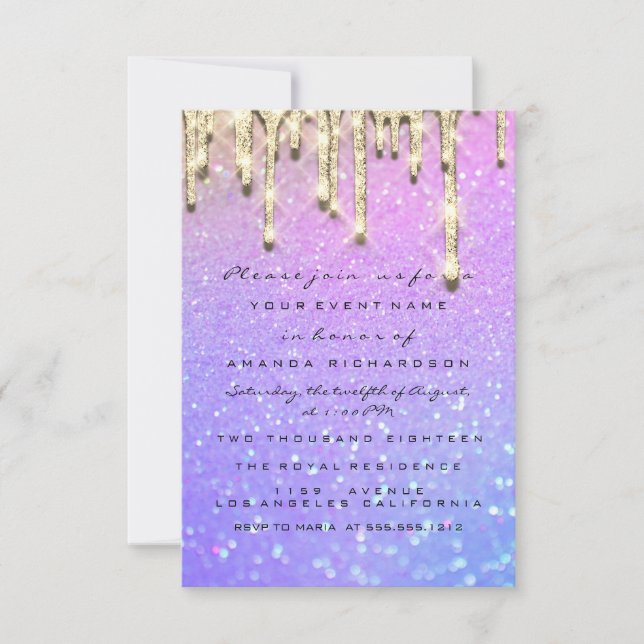 Invitation Douce 16e Rose Holographique Glamour pour Lancer d (Devant)