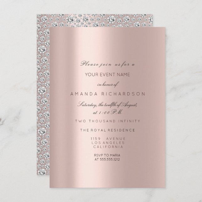 Invitation Douce 16ème Rose nuptiale Pastel Rose Diamond (Devant / Derrière)