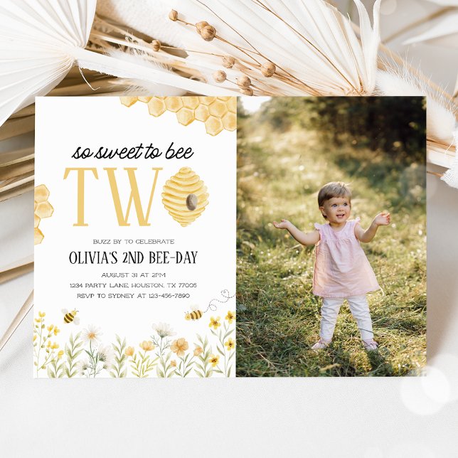 Invitation Douce à l'abeille Deux Abeille 2e Anniversaire Pho (Créateur téléchargé)