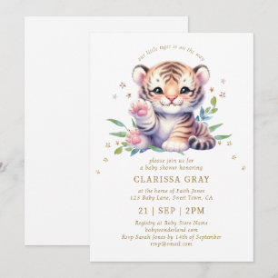 Invitation Douce Animale Étoile de Tigre Baby Shower Blanc