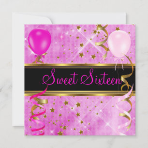 Invitation Douce Anniversaire 16 ans Fête Rose Étoiles 3