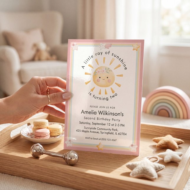 Invitation Douce Anniversaire Arc-en-ciel Pastel Sunshine Deu (Créateur téléchargé)
