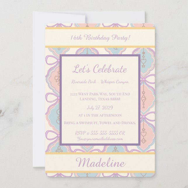 Invitation Douce Anniversaire Personnalisée avec N (Devant)
