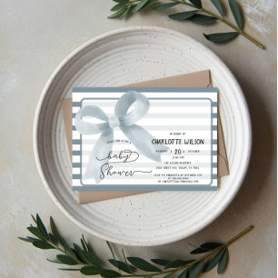 Invitation Douce aquarelle bleu poussiéreux Baby Shower