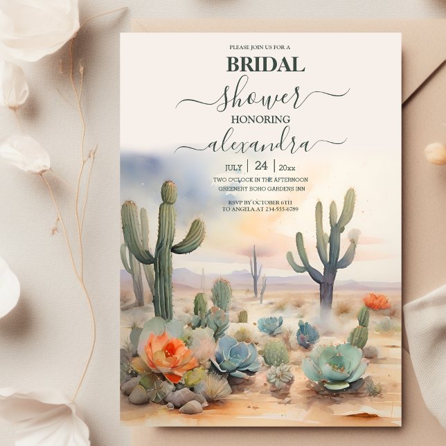 Invitation Douce aquarelle Cactus Mexicain Désert Enterrement (Créateur téléchargé)
