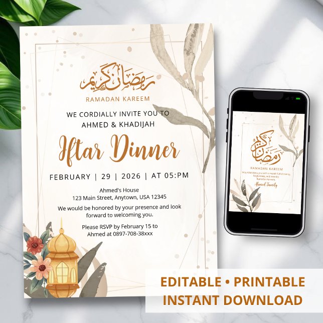 Invitation douce aquarelle florale pour Iftar & La (Créateur téléchargé)