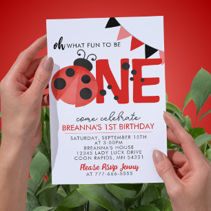 Invitation Douce aquarelle Ladybug 1er fête d'anniversaire