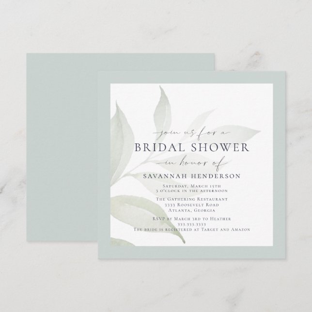 Invitation Douce Aquarelle Mariage Classique Baby Shower (Devant / Derrière)
