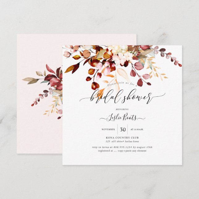 Invitation Douce Aquarelle Orange Gomme Eucalyptus Mariage (Devant / Derrière)