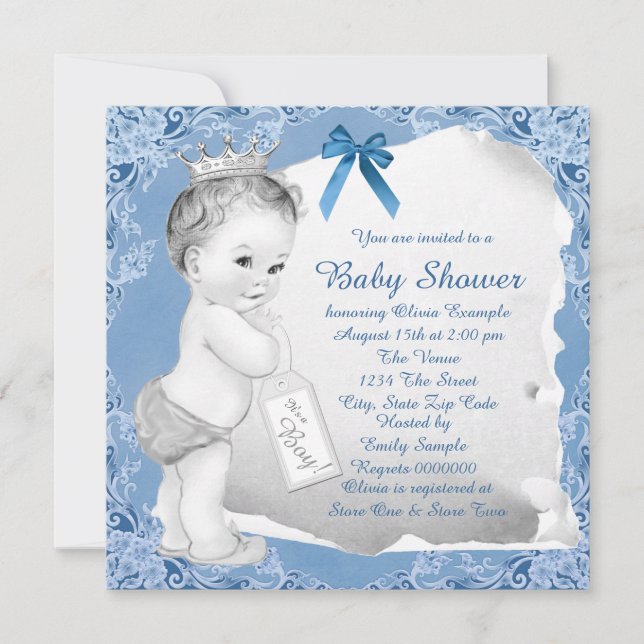 Invitation Douce Baby Blue Baby Shower (Devant)