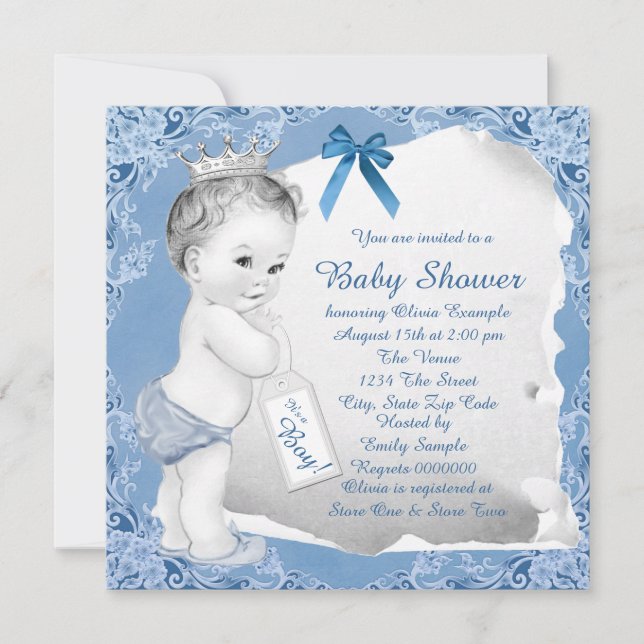 Invitation Douce Baby Blue Baby Shower (Devant)