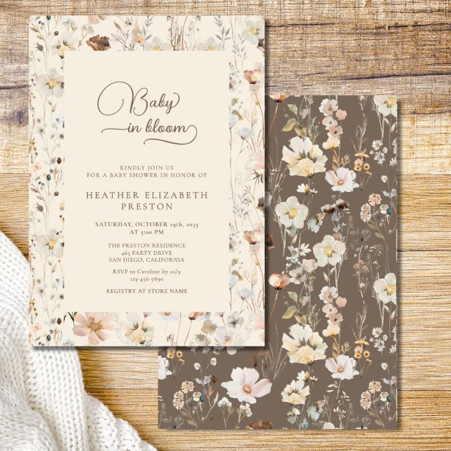 Invitation Douce Baby Boho Rustique en Fleur Baby Shower  (Créateur téléchargé)