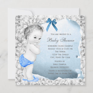 Invitation Douce Baby Boy Bleu et Gris Baby Shower