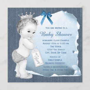 Invitation Douce Baby Boy Blue Baby Shower en Jean