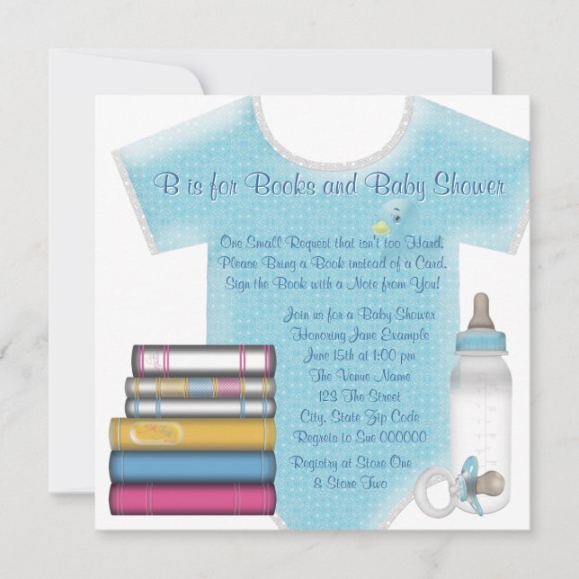 Invitation Douce Baby Boy Bring A Book Baby Shower (Devant)