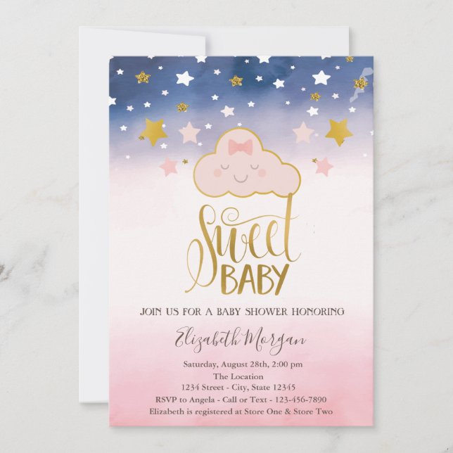 Invitation Douce Baby Cloud Stars Baby Shower (Devant)