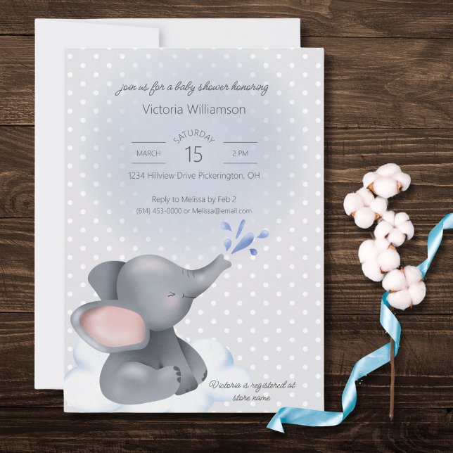 Invitation Douce Baby Éléphant Baby Shower (Créateur téléchargé)
