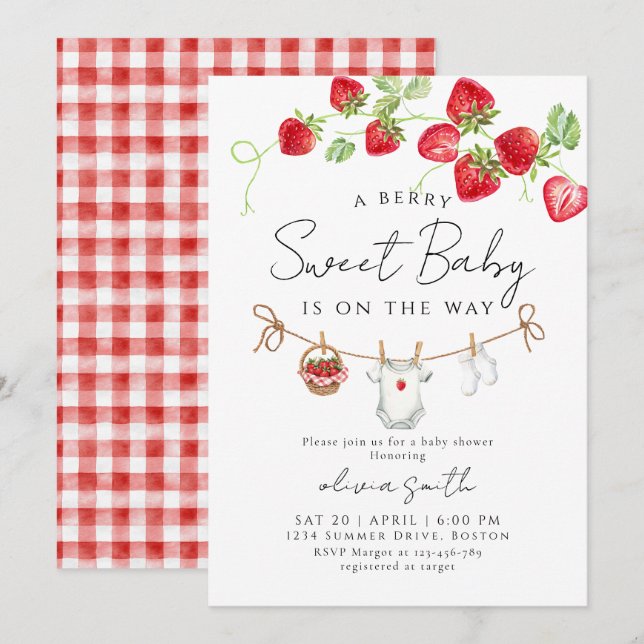 Invitation Douce Baby Shower à la Fraise  (Devant / Derrière)