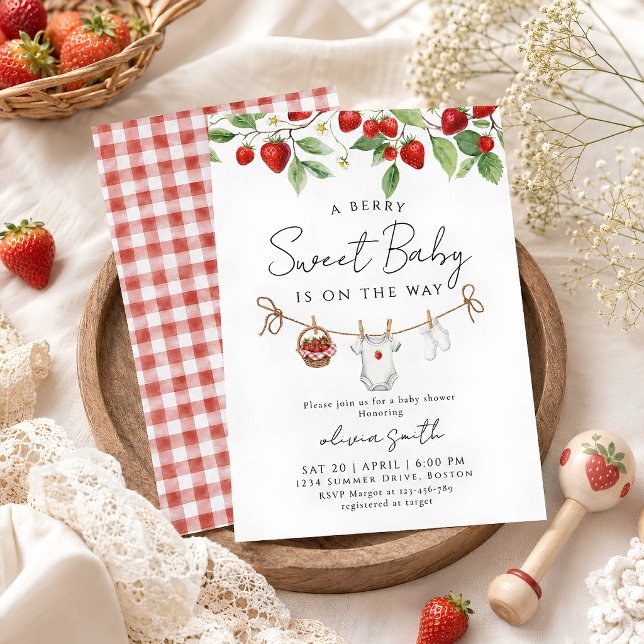 Invitation Douce Baby Shower à la Fraise  (Créateur téléchargé)