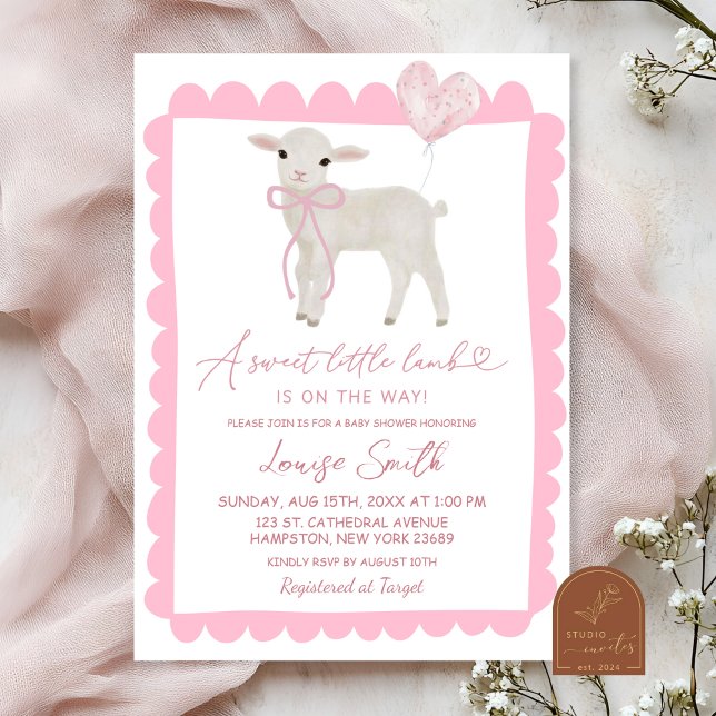 Invitation Douce Baby Shower Agneau Rose (Créateur téléchargé)