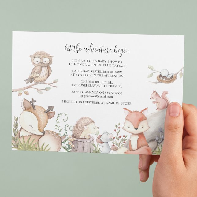Invitation Douce Baby shower Animaux de la forêt (Créateur téléchargé)