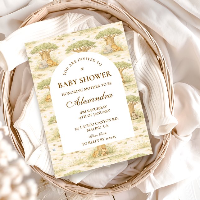 Invitation Douce Baby Shower Animaux de Safari (Créateur téléchargé)