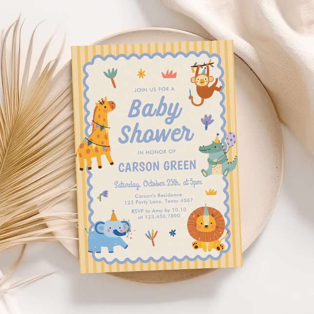 Invitation Douce Baby Shower Animaux de Safari Garçon (Créateur téléchargé)