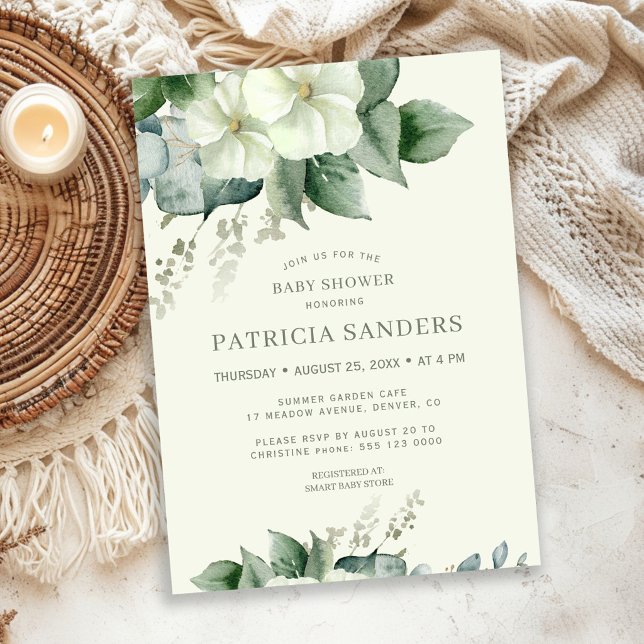 Invitation Douce baby shower aquarelle rustique eucalyptus (Créateur téléchargé)