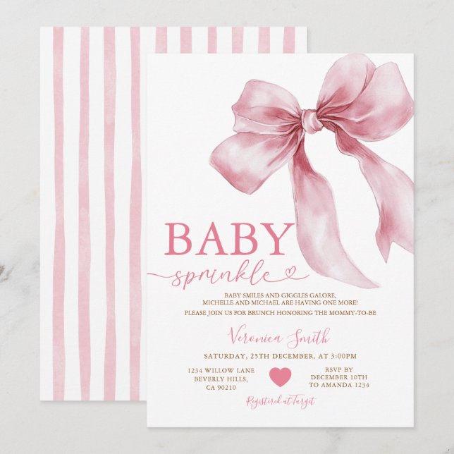 Invitation Douce Baby Shower Arc-en-ciel Bébé Fille Rose (Devant / Derrière)