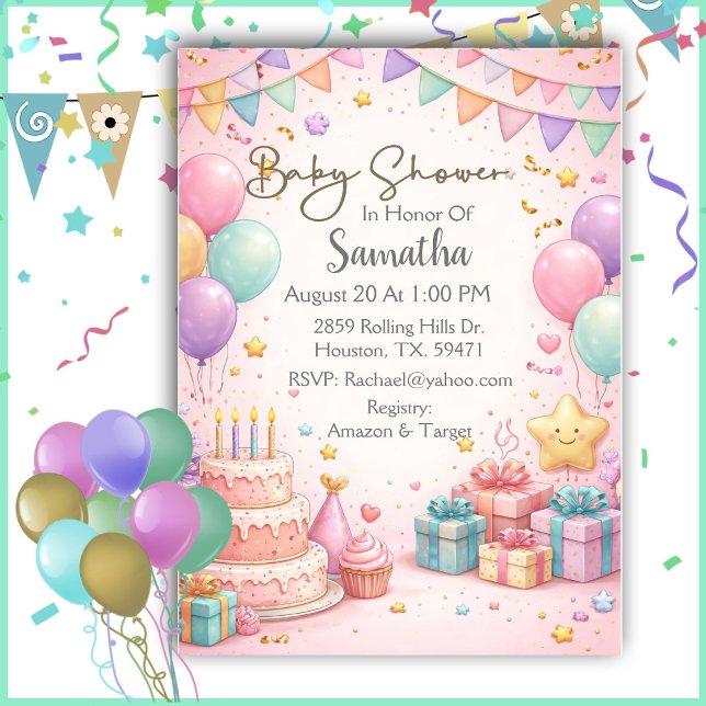 Invitation Douce Baby Shower au Thème Pastel Mixte (Créateur téléchargé)
