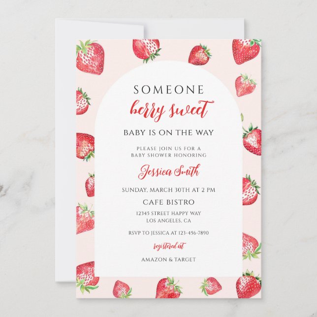 Invitation Douce Baby Shower aux Fraises (Devant)