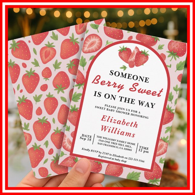 Invitation Douce Baby Shower aux Fraises (Créateur téléchargé)