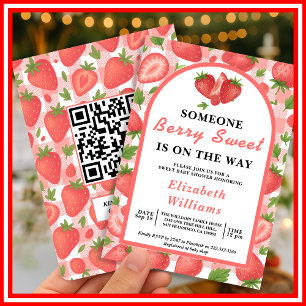 Invitation Douce Baby Shower aux Fraises QR RSVP