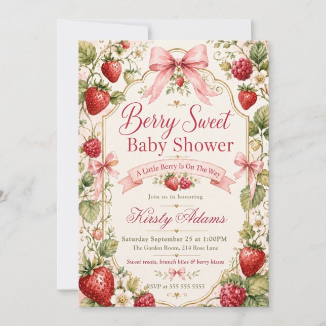 Invitation Douce Baby Shower aux Fruits Rouges (Devant)