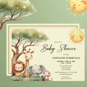 Invitation Douce baby shower avec des animaux de safari pour