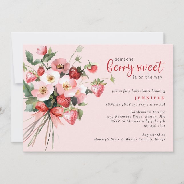 Invitation Douce Baby Shower Baie Rouge Rose (Devant)