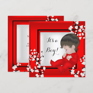 Invitation Douce Baby Shower Bébé Garçon Fleur Rouge C