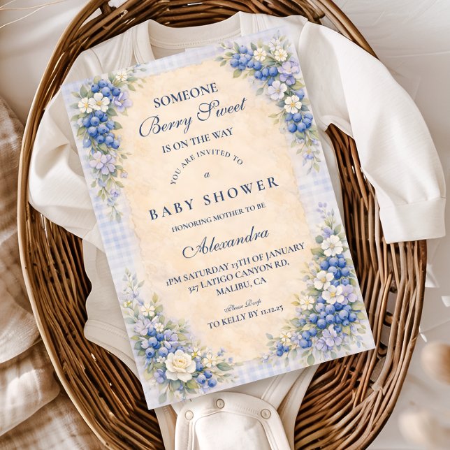 Invitation Douce Baby Shower Bleu Myrtille (Créateur téléchargé)