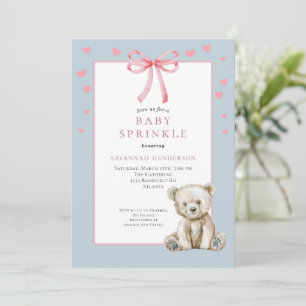 Invitation Douce Baby Shower Bleue avec Nœud Ourson Mignon