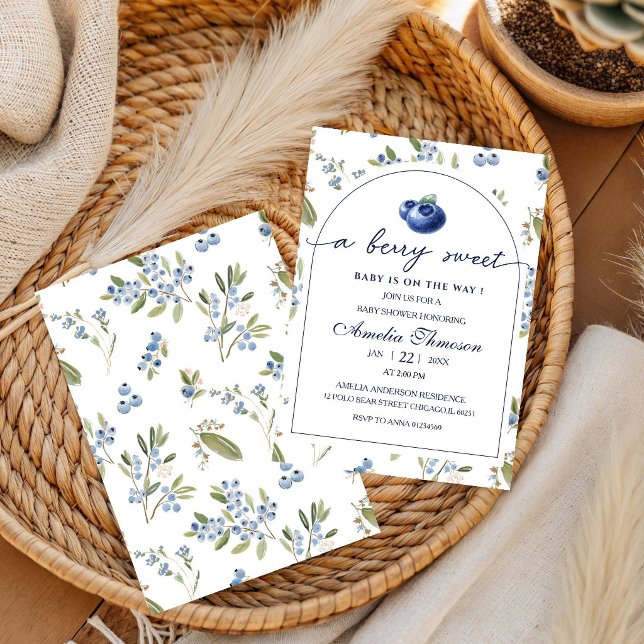 Invitation Douce Baby Shower Cerise Gingham Bleu  (Créateur téléchargé)