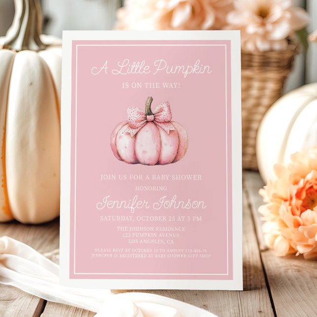 Invitation Douce Baby Shower Citrouille Rose (Cute Pink Pumpkin Baby Shower Invitation)