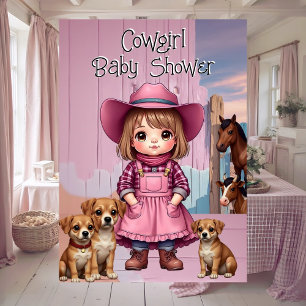 Invitation Douce Baby Shower Cowgirl Rose Bleu Animaux