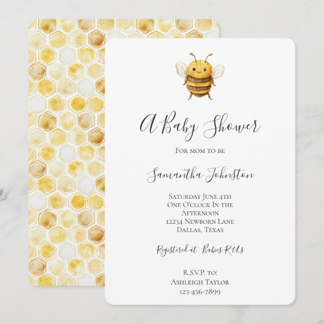 Invitation Douce Baby Shower d'Abeille  (Devant / Derrière)