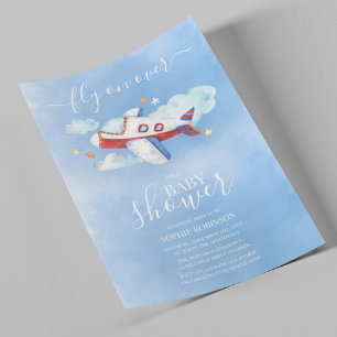 Invitation Douce Baby Shower d'avion à l'aquarelle