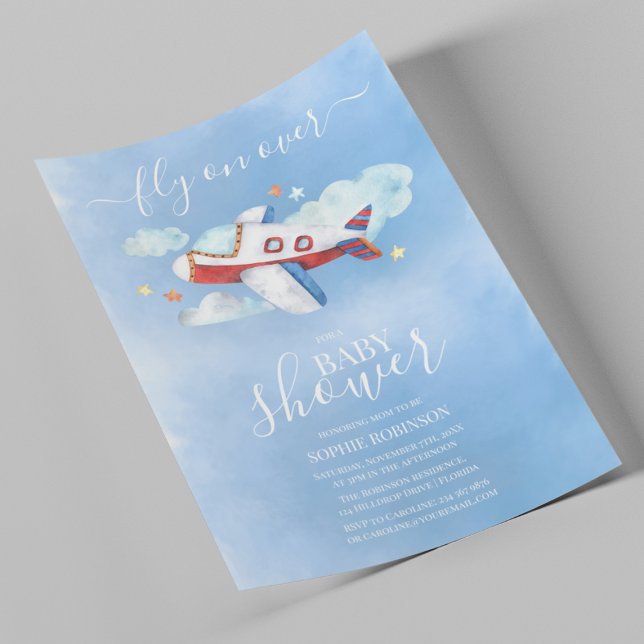 Invitation Douce Baby Shower d'avion à l'aquarelle (Créateur téléchargé)