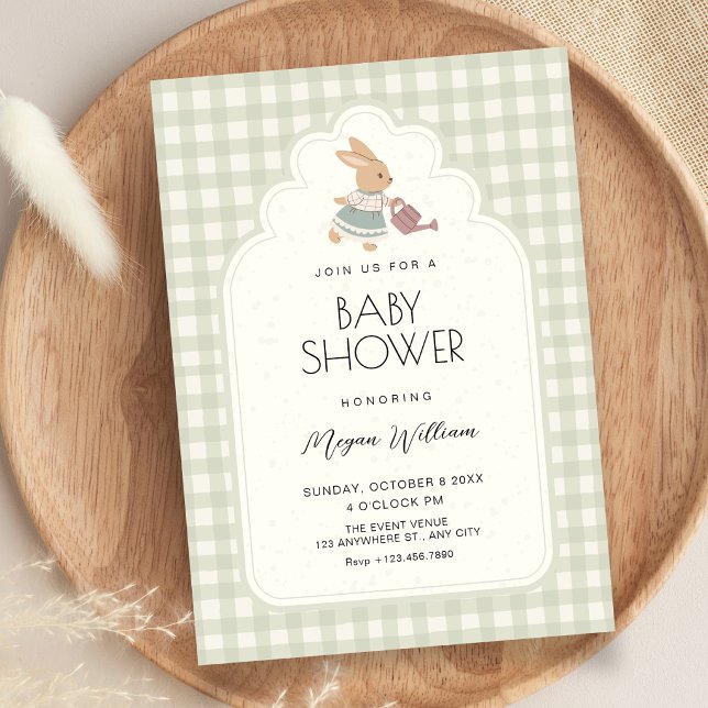 Invitation Douce baby shower de lapin vert (Créateur téléchargé)