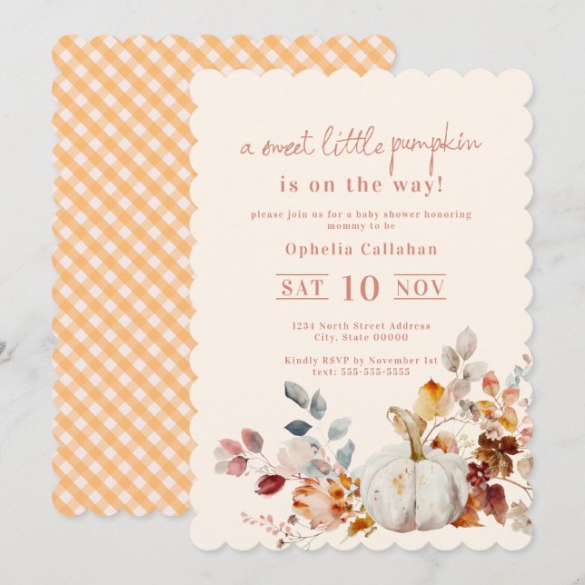 Invitation Douce Baby Shower de Petit Citrouille (Devant / Derrière)